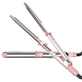 ATOPSKINS Plancha de pelo y rizador de 2 en 1 | Calentamiento rápido y doble voltaje para viajar | Alisado sin frizz | Regalo para el Día del Padre, Prime Day y 4 de julio (Rosa/Negro/Azul)