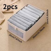 1/2 件折叠式织物收纳盒，带透明窗口，可折叠亚麻混纺服装和牛仔裤收纳盒，客厅玩具及杂物收纳箱 - 白色 - 查看 15