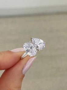 1 chiếc nhẫn hình quả lê tối giản, trang sức cưới tinh tế dành cho nữ, bạc sterling 925 khảm đá Zirconia sang trọng, trang sức thanh lịch, nhẫn cưới, phụ kiện cô dâu, nhẫn đính hôn, nhẫn hứa hẹn, quà tặng cho cặp đôi - Hình bầu dục hình quả lê - Xem 5