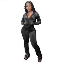 Women Autumn Two Piece Outfits 2 Piece Velour Tracksuit Velvet Sweatsuits Zip Up Hooded Jacket Flared Pants Jogger Sets Clothes Pink - Orange - View 7