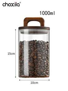 choxila 1pc Coffee Bean Sealed Jar With Handle Wooden Lid Storage Jar Coffee Bean Glass Sealed Jar Back To School
