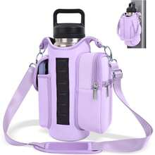 Magnetic Water Bottle Holder, Secure Magnetic Gym Bag Attach,Water Bottle Carrier Bag, Magnetic Stainless Steel Cup Holderwith Phone Pocket And Adjustable Shoulder Strap,Hiking Essentials,Suitable For Both Men And Women - 紫色 - 查看 1