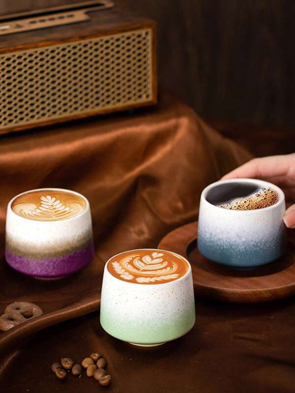 1pc 180ml Ceramic Kiln-Fired Reactive Glaze Coffee Mug, Suitable For Afternoon Tea, Coffee, Office Water Cup, Home Milk Cup, Oatmeal Cup, Mousse Cup, Ice Cream Cup, Office Guest Tea Cup, Ceramic Cup, Latte Art Cup, Espresso Cup