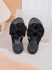 Chinelos Planos para Meninas Crianças/Infantil com Laço e Bloco de Cores, Sapatos de Princesa de Verão Antiderrapantes