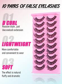 10 Pairs Of Russian False Eyelashes With D Curl, Soft And Sponge Thick Cross Eyelashes, Natural Reusable False Vision Eyelashes, Eyelash Extensions Eyelashes