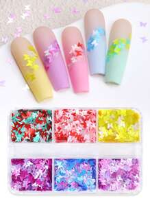 6 Packungen falsche Perlen in gemischten Farben, Schmetterling-förmiger Nagel Glitzer für DIY Nagelkunstdesign