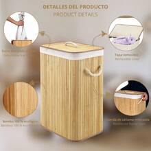 JUICYGOODS HOME & DECOR Laundry Basket With Lid And Ergonomic Rope Handle - Washable And Removable Bamboo Laundry Hamper - 72L Capacity For Drying Rack, Terrace And Bedroom - 24/48h Delivery To Spain (Peninsula) - 松棕色 - 查看 2