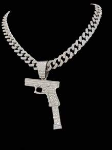 1pc Gun Shaped Pendant & Miami Cuban Chain, Fashion Hip Hop Necklace For Men & Women, Suitable For Daily Wear Or Party, 2 Chain Styles Available