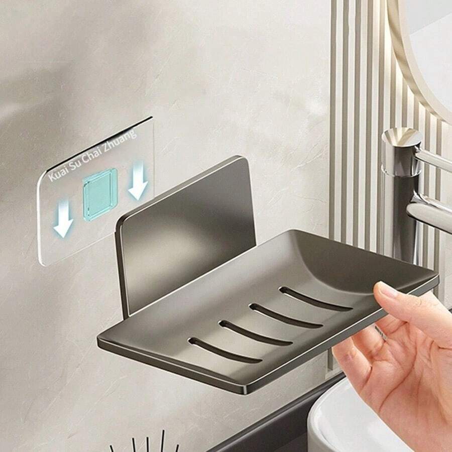 1 Stück Seifenablage ohne Bohren, Wandmontage, Seifenhalter mit Ablauf, Seifenorganizer aus Aluminiumlegierung, Badezimmer Seifenaufbewahrungsbox, Badaccessoires Schulanfang