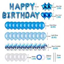 Kit Completo de Globos Metálicos y de latex Para Fiesta De Cumpleaños incluye letras que forman la palabra Happy Birthday Christmas navidad kit globos fiesta decoración navideño cumpleaños - Azul - Ver 3