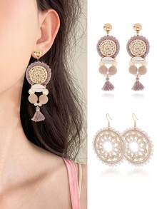 TopHanqi 1 Pair Elegant Personalized Woven Multicolor Earrings With Shell, Pearl, And Tassel, Suitable For Women Daily Wear, Party, Commute, Gifts, Versatile Season - Multicolor - View 1