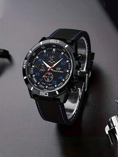 Relógio de Quartzo LED Fashion com Correia de Linha Vermelha para Carro, Item Quente para Aventureiros e Entusiastas de Corrida ao Ar Livre