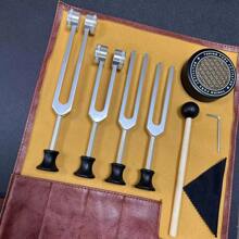 Transboundary Ear Acupuncture Tuning Fork Professional Healing Tuning Fork Training Set - 128Hz, 256Hz, 432Hz, 528Hz - Body Weighted Forks For Yoga And Meditation - Frequency Relaxation Device 3-Piece Set With Leather Bag