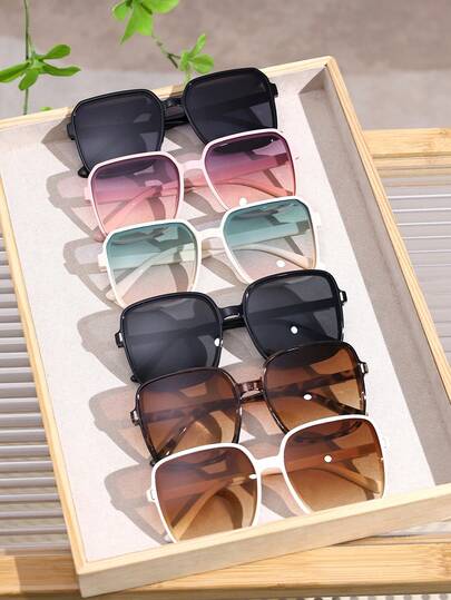 6 件装女士多色方形塑料超大镜框有色镜片完美个性化可爱活泼时尚眼镜组合，适合旅行、沙滩派对、街拍、周末装、节日装扮女士配饰