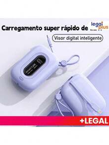 Power Bank 12,000mAh With Numeric Display: Has USB Ports, Compact, Portable And Super-Fast Charging - Morado - Ver 2