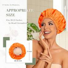 Gorro de Ducha Reutilizable para Mujeres, Gorro de Ducha Impermeable, Gorro de Baño Lavable con Banda Elástica para Cabello Largo, Trenzas (Rosa) - Naranja - Ver 4