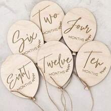 Globos de madera conmemorativos - Tarjetas de recuerdos con acabado albaricoque, que celebran de 1 a 12 meses, un recuerdo imperecedero para el primer año
