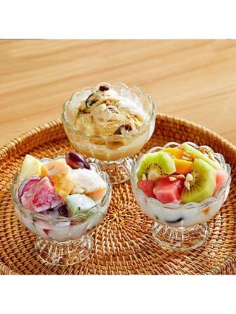 1 件玻璃冰淇淋甜点碗杯 - 夏季旅行冰布丁杯，用于甜点、圣代、冰淇淋、水果、沙拉、小吃、调味品、零食等，夏季庆典、夏季清凉首选、派对、节日、厨房配件、餐厅配件
