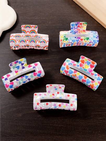 1 قطعة مشبك شعر بنمط نجمة قوس بحجم 8.4 سم، مشبك شعر صيفي للبنات، اكسسوارات شعر بنمط الحب، مشبك شعر مطبوع بنمط الحب والخطوط الملونة، اكسسوارات شعر بنات مناسبة للهدايا، مشبك شعر للاستخدام في الشتاء والصيف، مناسب لإطلالات العطلات