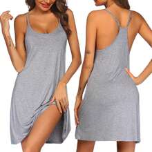 Women's Racerback Sleeveless Nightgown, Sleepwear - Black Plant Flower - View 6