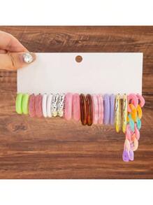 10-30 Pairs Acrylic Resin Bar C-Shape Two-Tone Long Chain Earring Sets