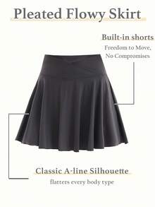 Falda pantalón deportiva de cintura alta con bolsillo para teléfono para mujer - Control de abdomen, antideslizante, alta elasticidad, suave, antiexposición, adecuada para ciclismo, tenis, golf y otros deportes - Gris - Ver 7
