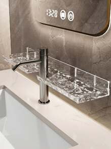 1pc Acrylic Bathroom Vanity Water Wave Pattern Hanging Organizer Rack, Transparent Wall Mount Shower Caddy Back To School