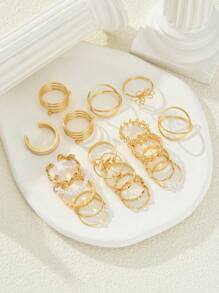 64/21 buc Inimă, Floare, Frunză, Stras de Cristal, Perlă Artificială, Fluture, Val de Primăvară, Rotund, Geometric, Design Gol, Inel Minimalist cu Bandă Lată Set din Mai multe Piese, Drăguț, La Modă, Elegant, Vintage, Potrivit pentru Sărbători, Petrecere, Purtare Zilnică (Fără Cutie)