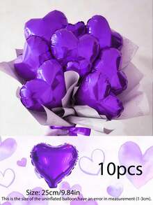 10pcs 10-Inch Heart Shaped Foil Balloons, Gold, Silver, Rose Gold, Red, Green, Pink, Blue, Purple, Magenta, Small Size, Suitable For Proposal, Wedding Anniversary Decoration, Date Surprise, Birthday Party, Halloween, Christmas Gift, Sweet Theme Party Decor - Multicolor - View 7