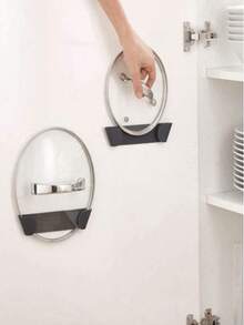 2pcs/3pcs/4pcs Wall-Mounted Pot Lid Holder, Kitchen Pot Cover Storage Box - Black - View 2