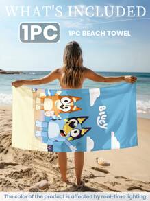 Bluey 1pc Bluey Beach Towel, Bluey And Bingo Pattern Swim Towel, Bath Towel, Fashion Style Beach Towel, Super Absorbent Bath Towel For Bathroom, Swimming, Fitness, Yoga, Soft And Comfortable Microfiber Towel, Lightweight And Portable, Wind And Sun Protection, Sandproof For Summer Travel, Vacation Holiday Bathroom Decor, Available With Or Without Storage Bag