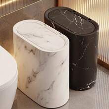 1Pc Plastic Marble Pattern Trash Can Small Garbage Bin With Lid , Plastic Trash Can With Lid, Push-Type Lid Trash Can Compost Bucket, Bathroom Bin,Bathroom Accessaries,Kitchen Bin Large,Bin Kitchen,Food Waste Bin,Kitchen Bin,Suitable For Kitchen, Bathroom, Office, Living Room, Dormitory, Household Items And Home Decoration, Christmas Decoration Christmas Gifts-White,Kitchen Decor - Multicolor - View 4