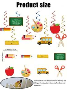 16 piezas Decoraciones en espiral para fiestas de vuelta al colegio, colgantes en espiral con forma de manzana, colgantes de decoración para el aula de vuelta al colegio, decoración de escena para la temporada de vuelta al colegio, decoraciones colgantes, lápiz, regla, pizarra, tijeras, decoración de aula