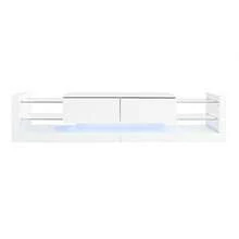 High-Gloss TV Cabinet With LED Lighting, 181 Cm – For TVs Up To 80 Inches, Glass Front, Two Folding Drawers, Black/White