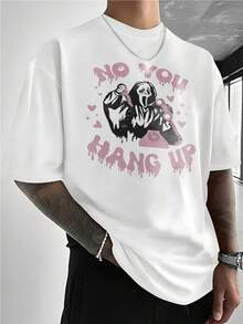 Stylish Men's TShirt With Unique No You Hang Up Dripping Text And Retro Phone Graphic Print Tee, Perfect For Casual Wear, Suitable For Young Men And Is An Ideal Gift Choice - White - View 1