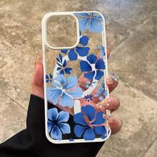 A Fashionable Magnetic Phone Case With Blue Floral Patterns Suitable For IPhone17PROMA 16 Pro Max 15 Plus 14 13 12 11 XS Max XR X - trắng - Xem 2
