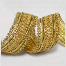 1pc Golden Lace Trim With Elegant Embroidery And Tassel, Suitable For Garments, Hats, Bags, Home Decor Accessories