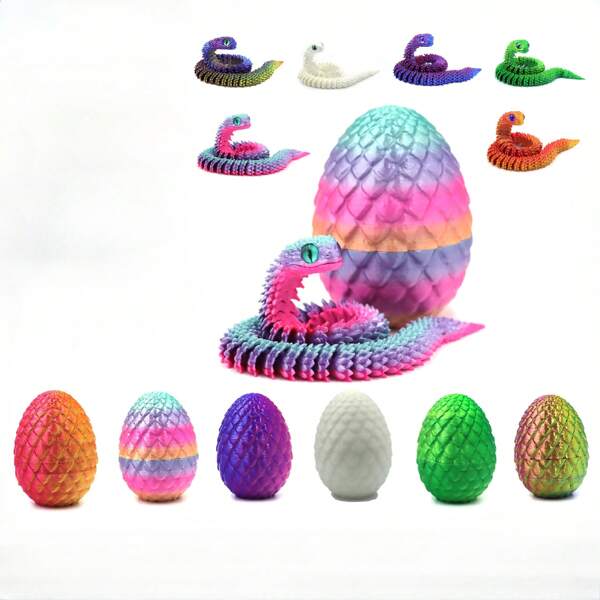 3D Printed Art Creative Snake And Surprise Egg Set With Joints - Colorful Home Office Decor, Perfect For Easter, Halloween And Thanksgiving Gifts | Eye Colors Come In A Variety Of Colors