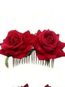 Pettine per capelli da sposa con rose di stoffa vellutata, accessorio per capelli con doppia rosa, per pettinatura raccolta, adatto per San Valentino, pettini per capelli laterali