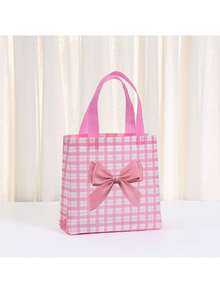 6/12/24件甜美蝴蝶结印花无纺布手提袋生日礼物包装袋创意小清新节日礼品袋 - 彩色 - 查看 6