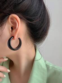 1 对黑色优雅环形耳环，百搭轻巧奢华女士耳环 - 黑色 - 查看 11