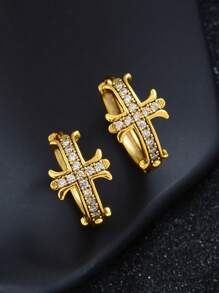 1 Pair Vintage Zirconia Inlaid Cross Design Punk Style Earrings For Women