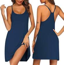 Women's Racerback Sleeveless Nightgown, Sleepwear - Navy - 查看 1