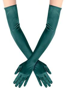 Guantes de seda para fiesta de ópera 1920s de Mujer, Guantes largos hasta el codo para vestido de noche nupcial, 55 cm de largo - Verde Oscuro - Ver 1