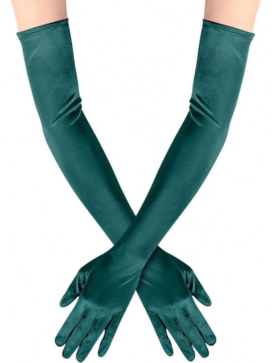 Guantes de seda para fiesta de ópera 1920s de Mujer, Guantes largos hasta el codo para vestido de noche nupcial, 55 cm de largo - Verde Oscuro - Ver 1