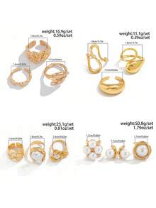 3pcs Vintage Asymmetrical Metal Gold Abstract Rings, Baroque Faux Pearl Decor Rings, Stackable Thick Jewelry Set, Suitable For Women's Daily And Diverse Party Decoration, Fashion Outfit Matching, Holiday Gifts - 3 Piece Ring Set - View 11