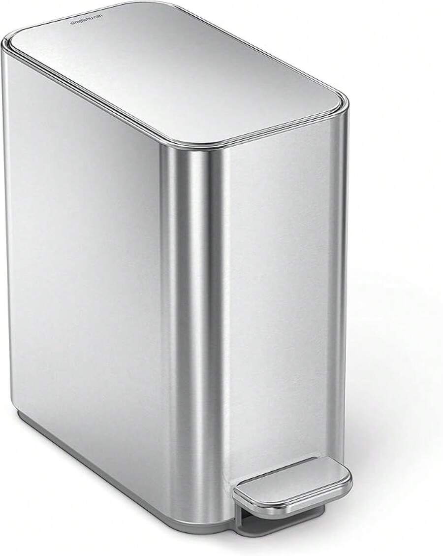 Simplehuman Small Bathroom Trash Can With Lid, Stainless Steal Waste Basket, 5 Liter / 1.3 Gallon, White - Brushed Stainless Steel - View 1