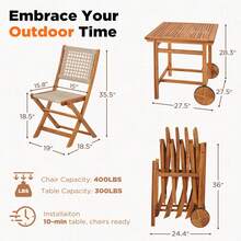 YODOLLA Outdoor Patio Dining Set, Acacia Wood Outdoor Table And Chairs With Wheels, Farmhouse Style Foldable Dining Set For Backyard, Deck & Poolside - màu nâu - Xem 10