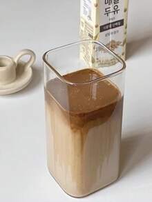 1pc 400ml Heat-Resistant Glass Tumbler With Lid, Straw And Flat Base For Coffee, Milk Tea, Juice, Water (Home Use)