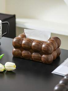 1pc Elegant Walnut Veneer Tissue Box, Faux Wood Grain Design - Multicolor - View 7